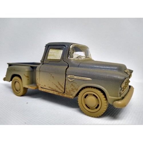 Miniatura Chevy Stepside Pick-Up 1955 (cinza - "suja") 1:32 Kinsmart