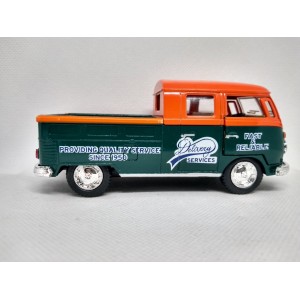   Miniatura Volkswagen Bus Dougle Cab Pickup 1963 (verde e laranjado) 1:34 Kismart