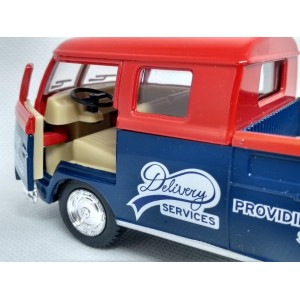 Miniatura Volkswagen Bus Dougle Cab Pickup 1963 (azul e vermelho) 1:34 - Kinsmart