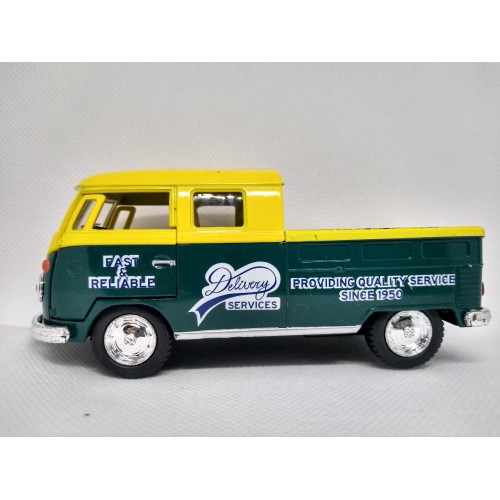 Miniatura Volkswagen Bus Dougle Cab Pickup 1963 (verde e amarelo) - 1:34 Kinsmart