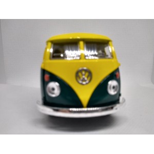 Miniatura Volkswagen Bus Dougle Cab Pickup 1963 (verde e amarelo) - 1:34 Kinsmart
