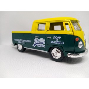 Miniatura Volkswagen Bus Dougle Cab Pickup 1963 (verde e amarelo) - 1:34 Kinsmart