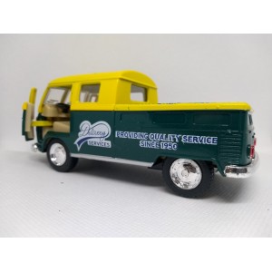 Miniatura Volkswagen Bus Dougle Cab Pickup 1963 (verde e amarelo) - 1:34 Kinsmart