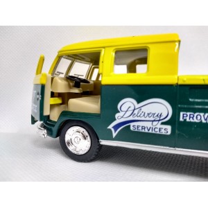 Miniatura Volkswagen Bus Dougle Cab Pickup 1963 (verde e amarelo) - 1:34 Kinsmart